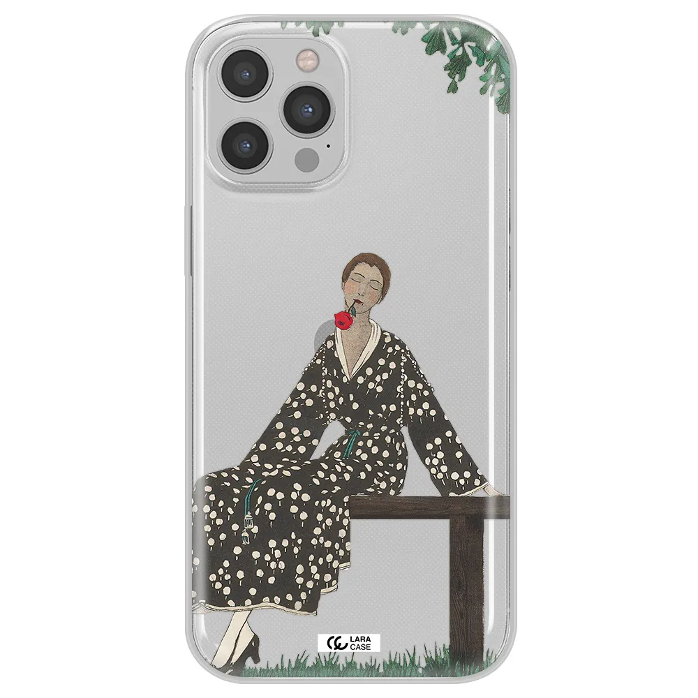 a woman sitting on a bench Apple iPhone 12 pro Clear TPU Case