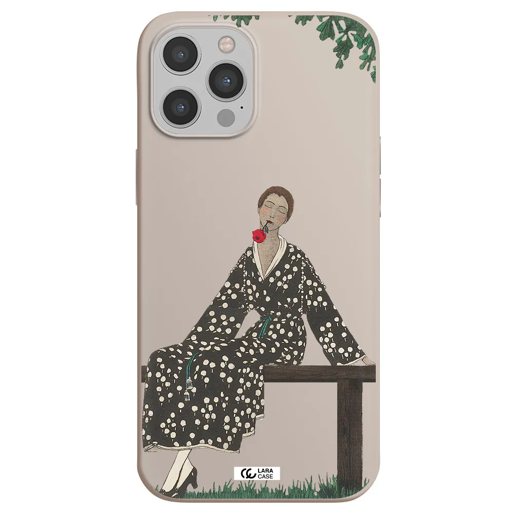 a woman sitting on a bench Apple iPhone 12 pro Silicone Stone Case