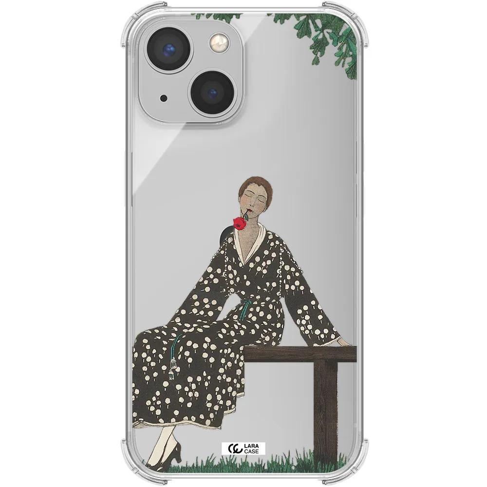 a woman sitting on a bench Apple iPhone 13 Clear PC Case