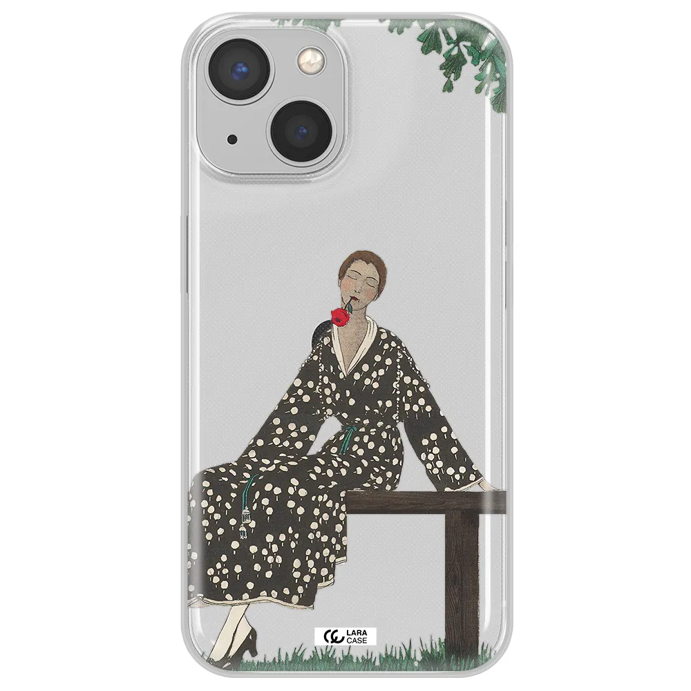 a woman sitting on a bench Apple iPhone 13 Clear TPU Case