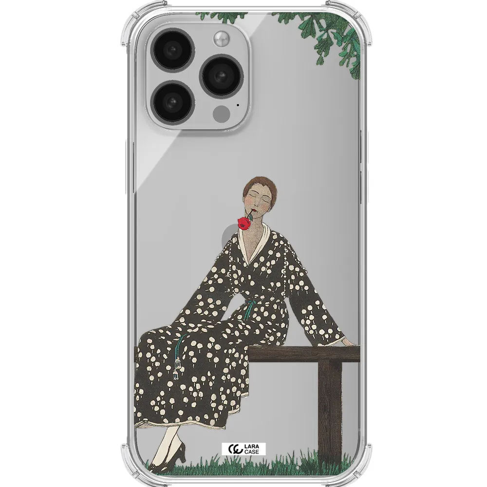 a woman sitting on a bench Apple iPhone 13 Pro Clear PC Case
