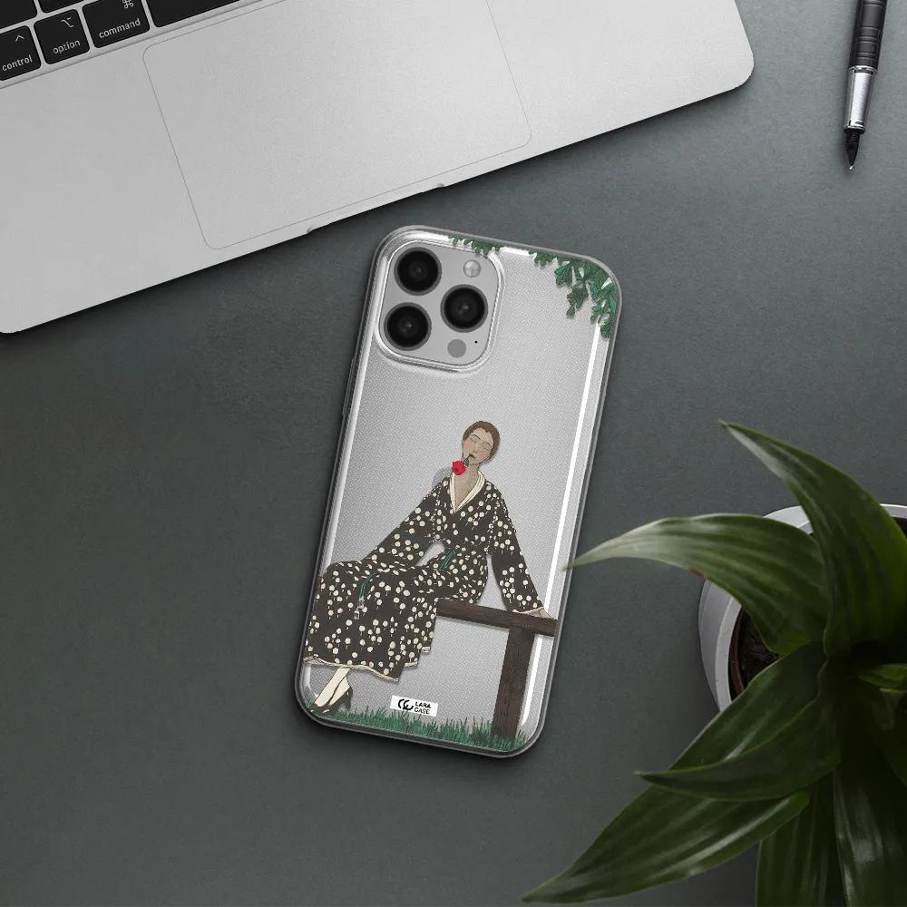 a woman sitting on a bench Apple iPhone 13 Pro Clear TPU Case