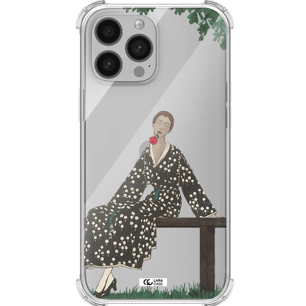 a woman sitting on a bench Apple iPhone 13 Pro Max Clear PC Case