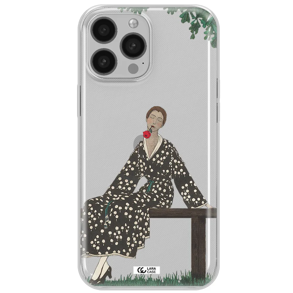 a woman sitting on a bench Apple iPhone 13 Pro Max Clear TPU Case