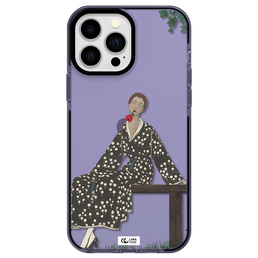 a woman sitting on a bench Apple iPhone 13 Pro Max impact Lilac Case