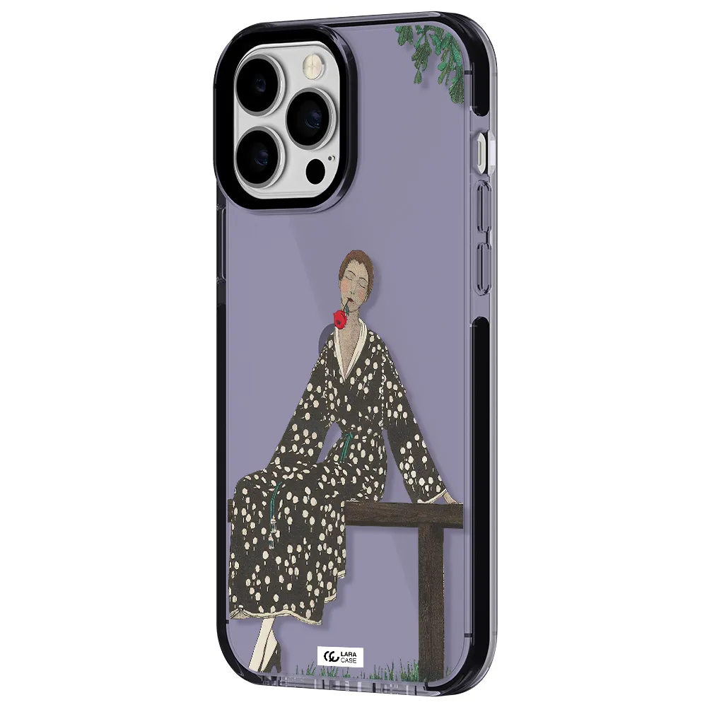 a woman sitting on a bench Apple iPhone 13 Pro Max impact Lilac Case