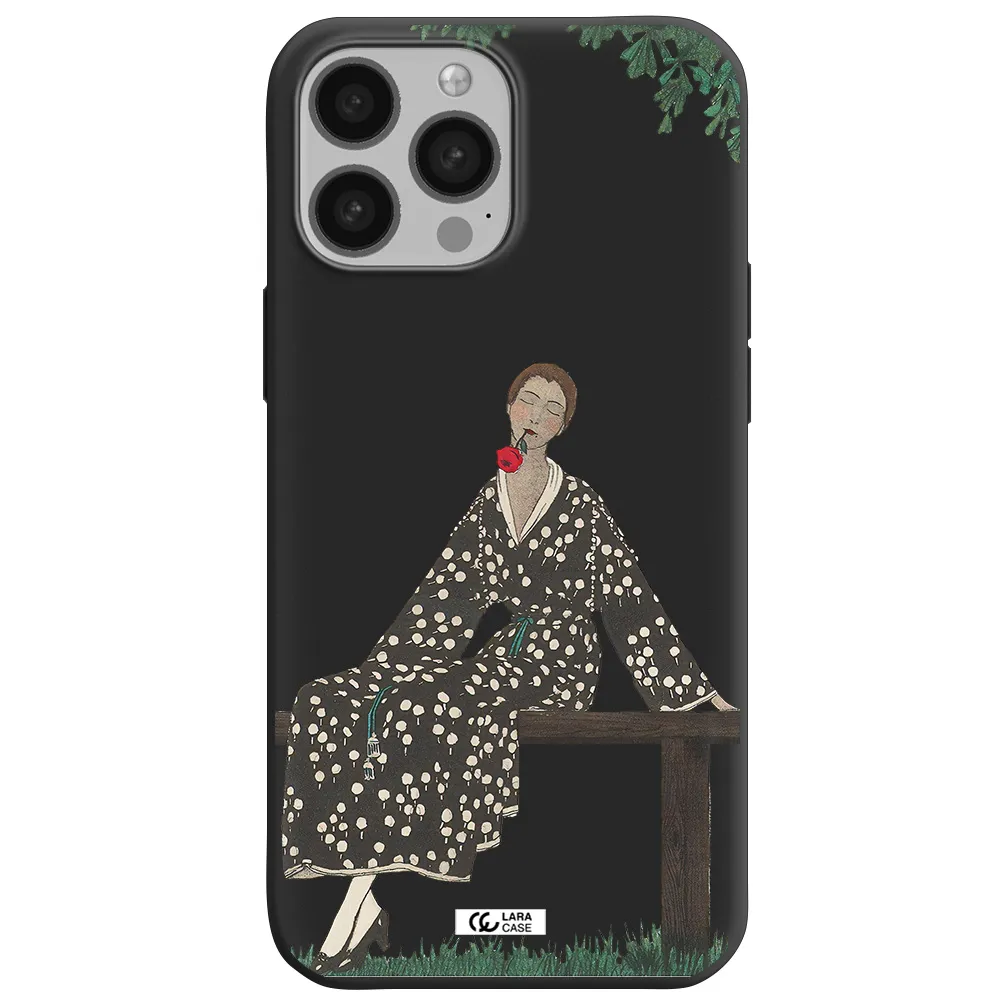 a woman sitting on a bench Apple iPhone 13 Pro Max Silicone black Case