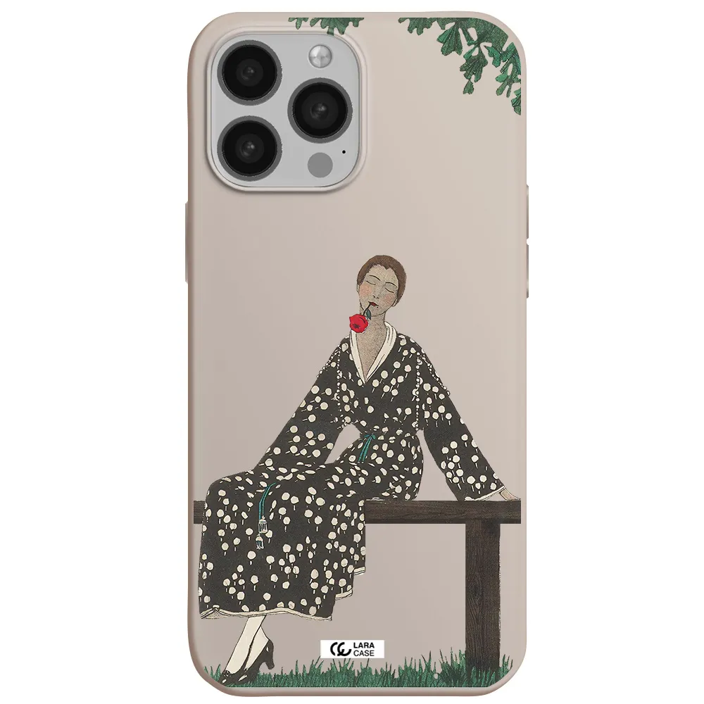 a woman sitting on a bench Apple iPhone 13 Pro Max Silicone Stone Case