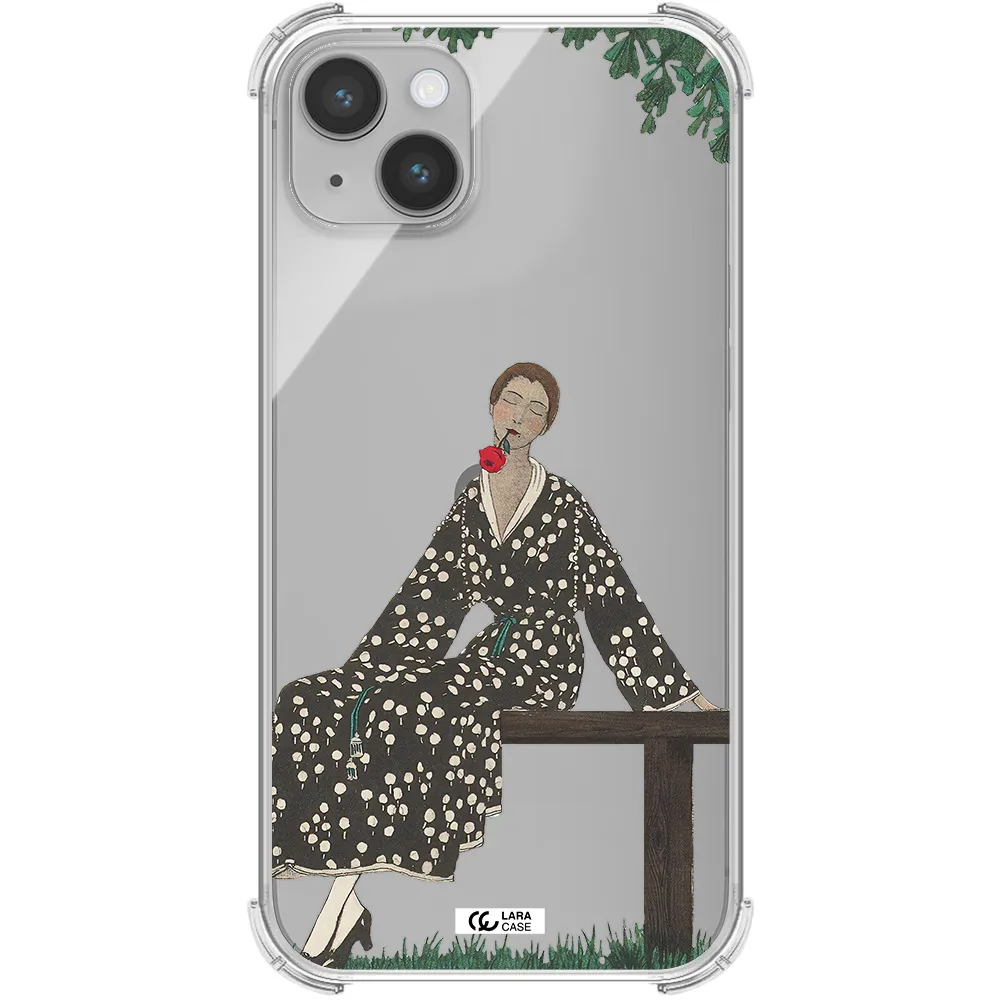 a woman sitting on a bench Apple iPhone 14 Clear PC Case