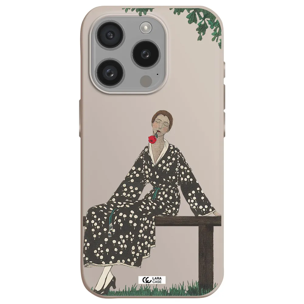 A Woman Sitting On A Bench Apple Iphone 15 Pro Silicone Stone Case