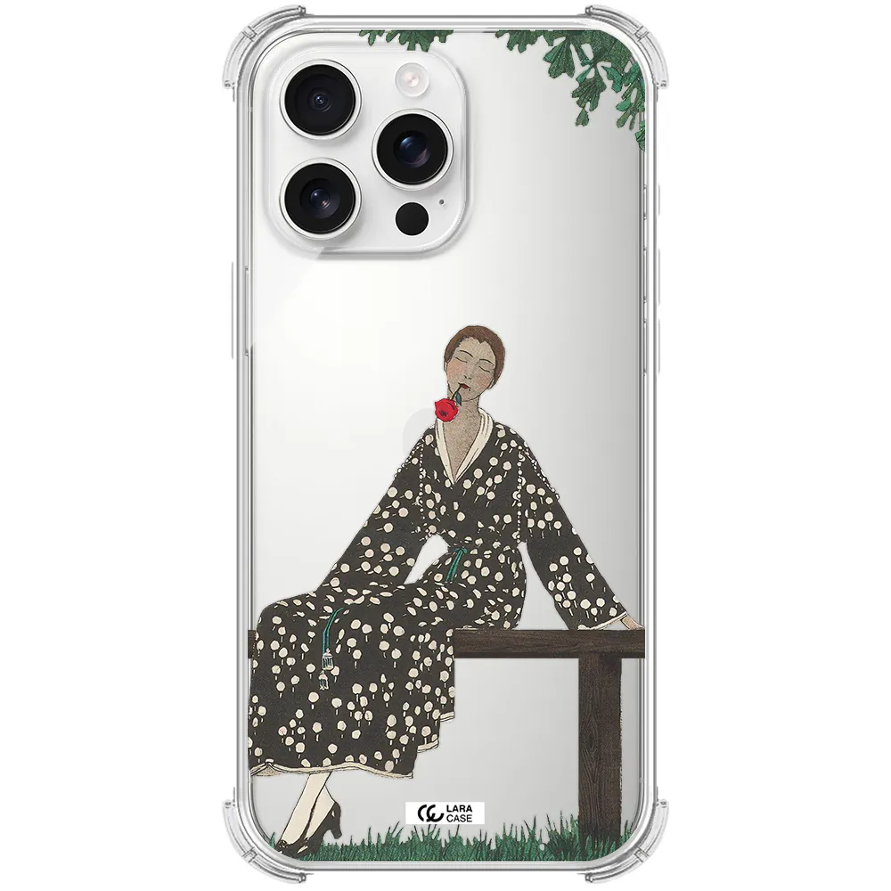 A Woman Sitting On A Bench Apple Iphone 16 Pro Max Clear Pc Case