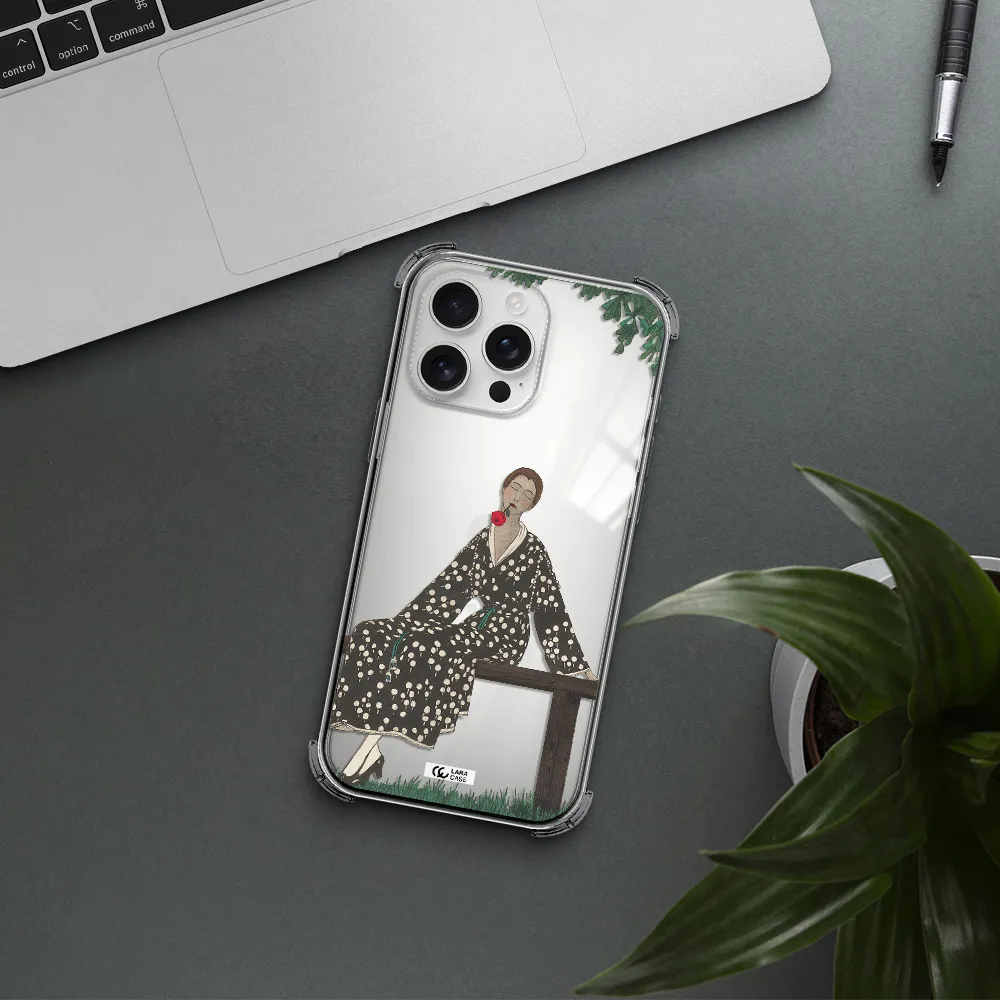 A Woman Sitting On A Bench Apple Iphone 16 Pro Max Clear Pc Case