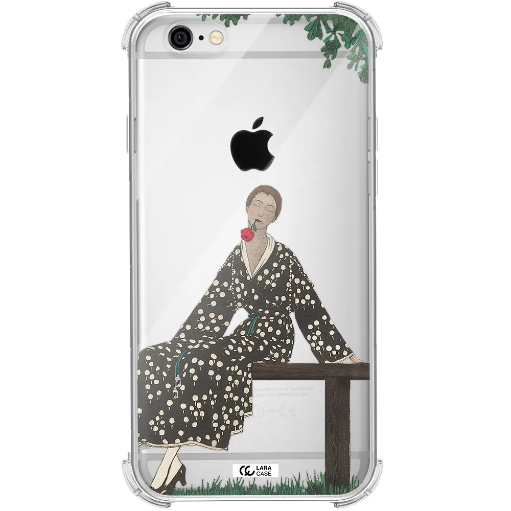 a woman sitting on a bench Apple iPhone 6 Clear PC Case