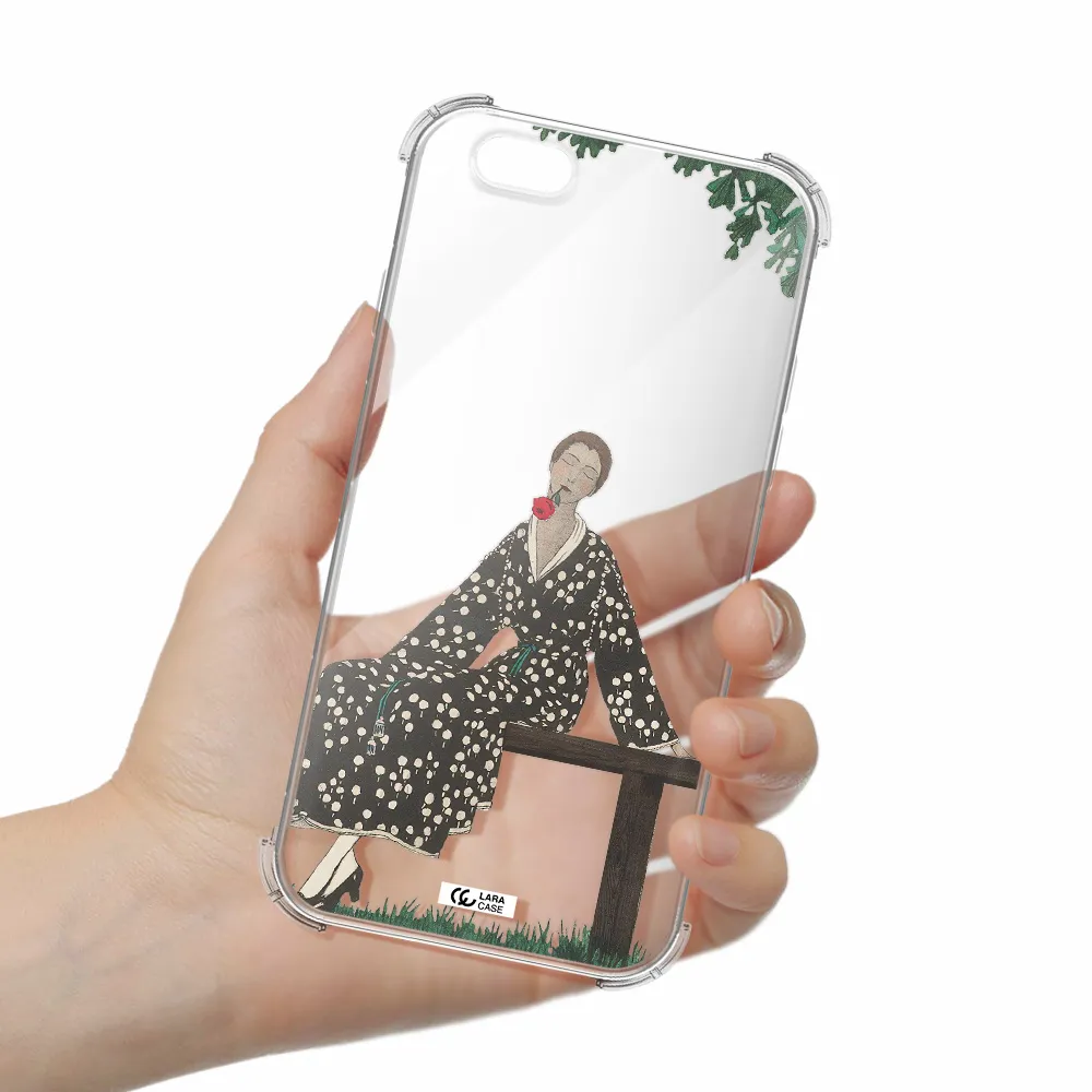 a woman sitting on a bench Apple iPhone 6 Clear PC Case