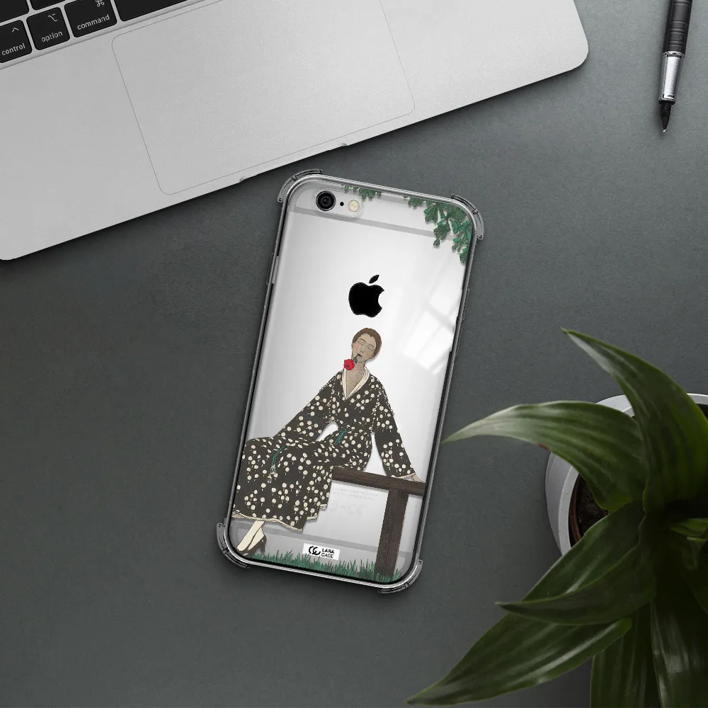 a woman sitting on a bench Apple iPhone 6 Clear PC Case
