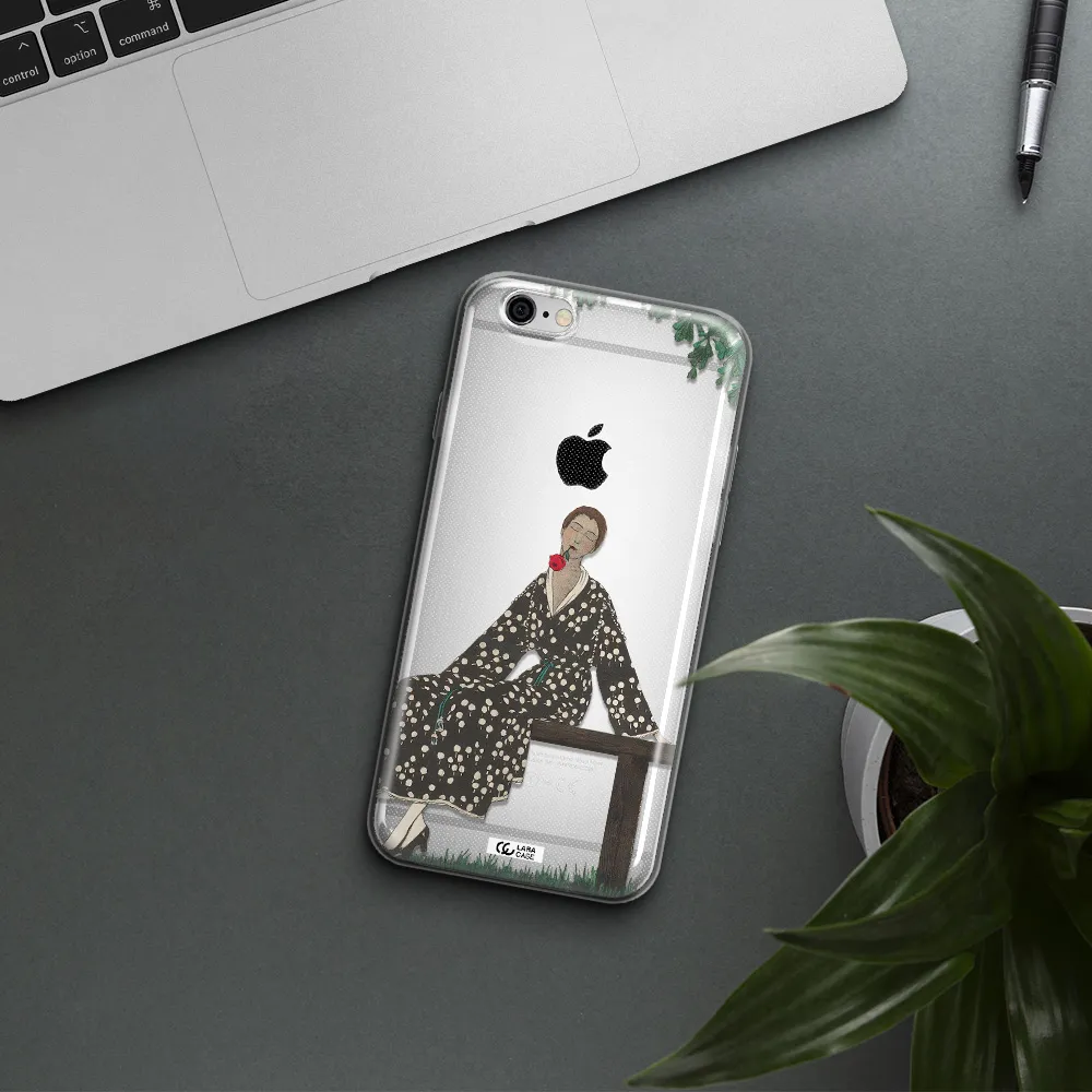 a woman sitting on a bench Apple iPhone 6 plus Clear TPU Case
