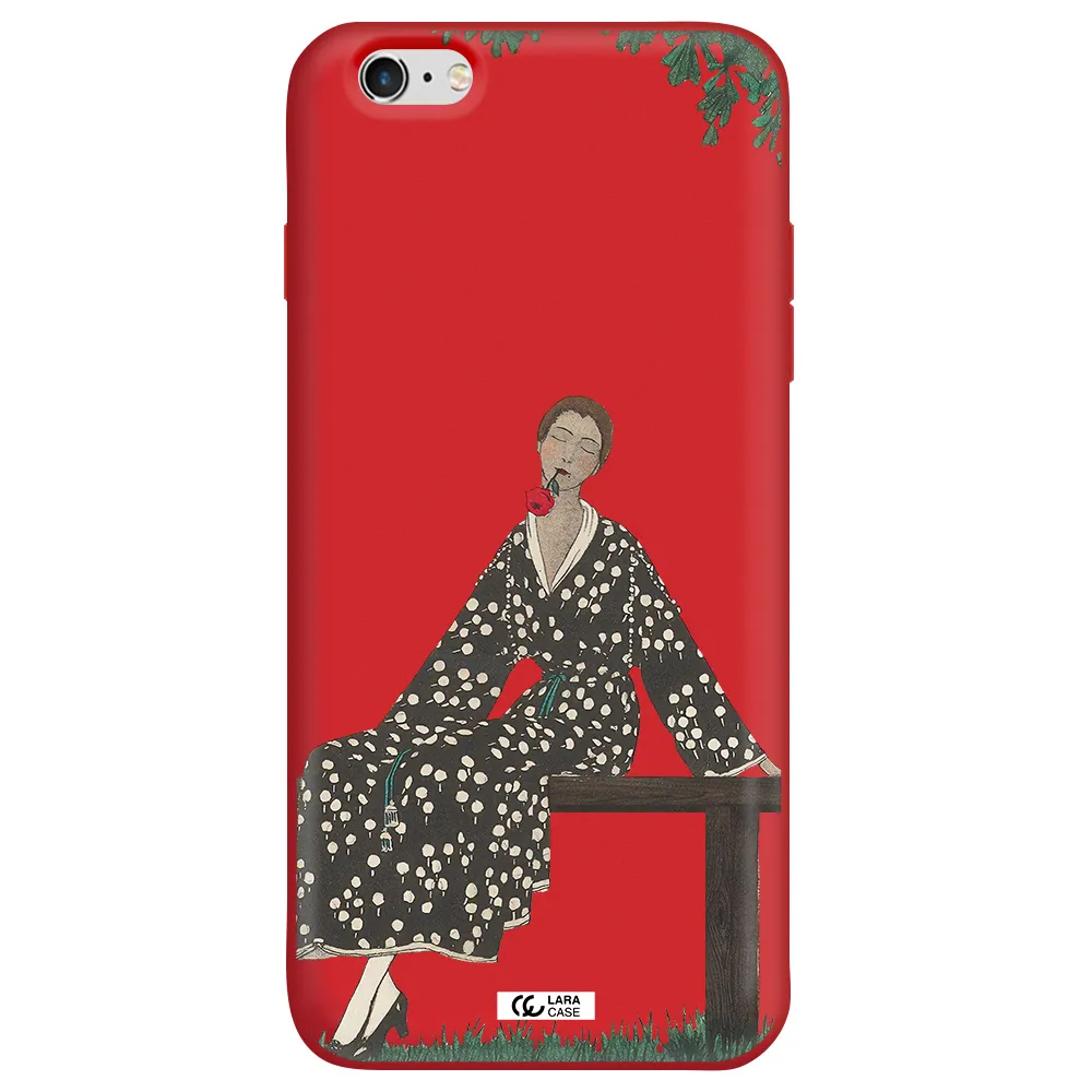 a woman sitting on a bench Apple iPhone 6 s plus Silicone Imperial Red Case
