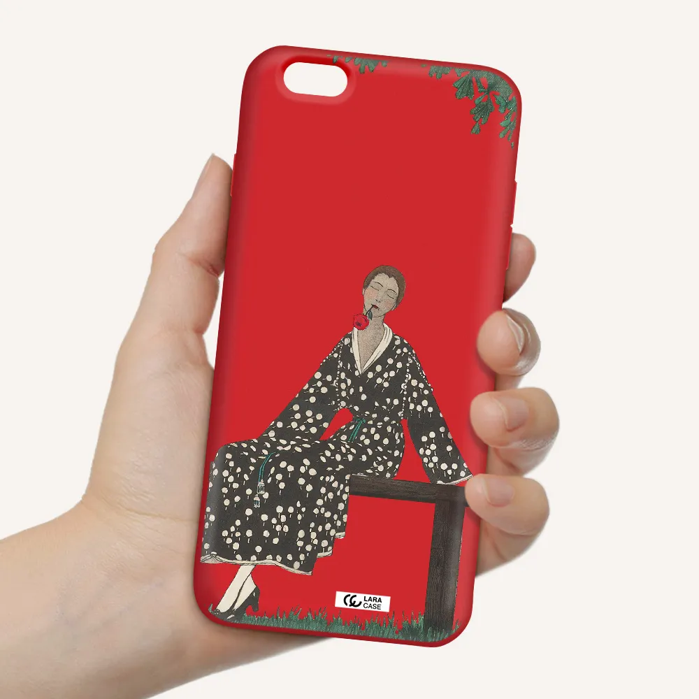 a woman sitting on a bench Apple iPhone 6 s plus Silicone Imperial Red Case