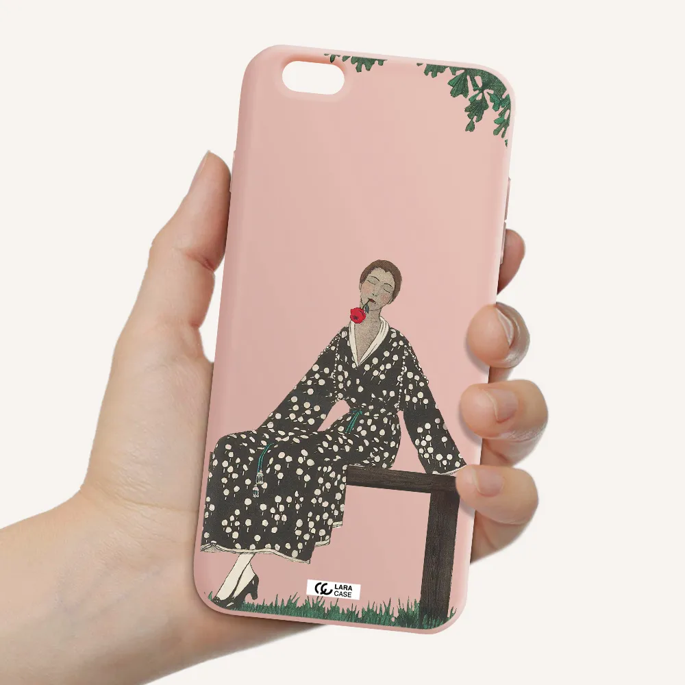 a woman sitting on a bench Apple iPhone 6 s plus Silicone pastel pink Case