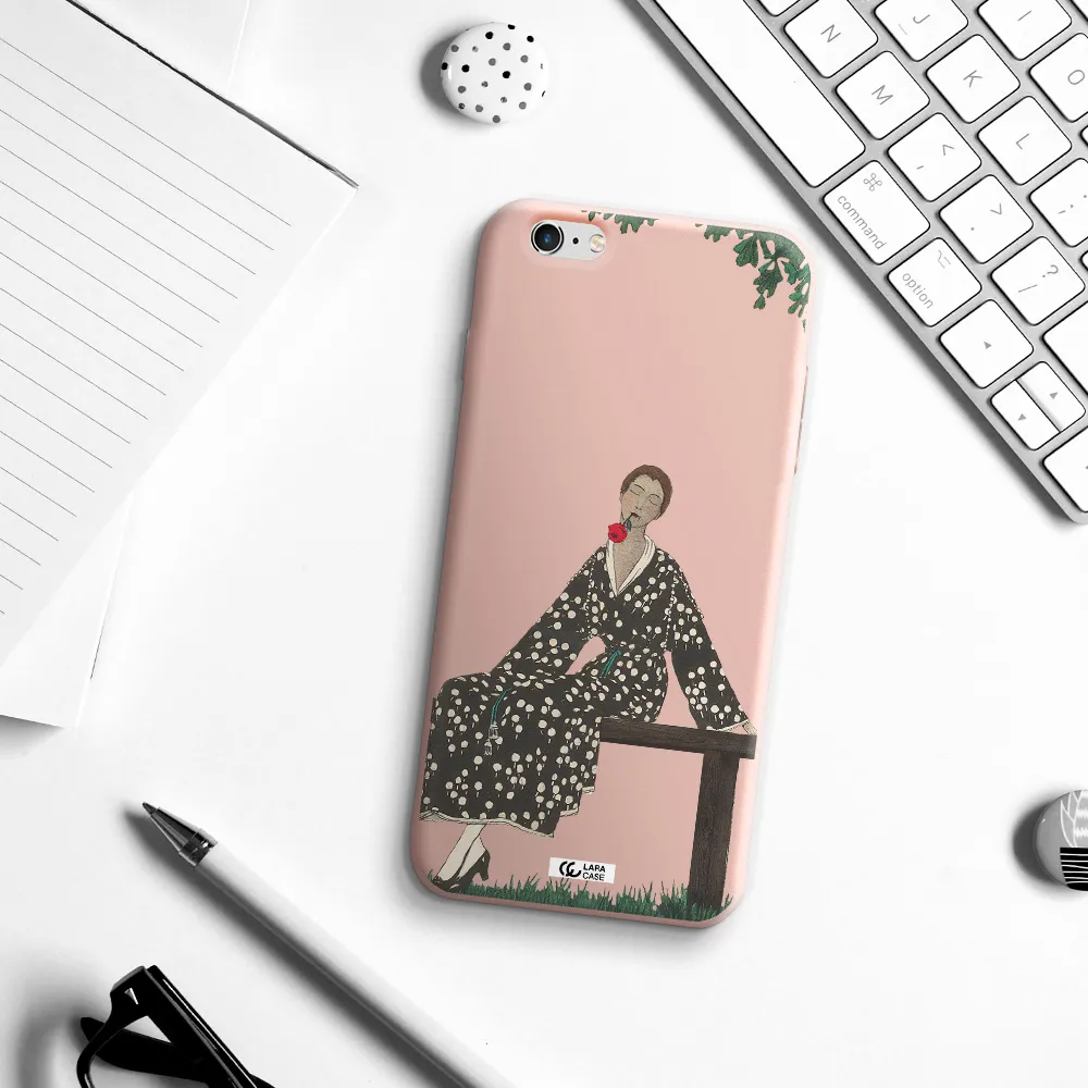 a woman sitting on a bench Apple iPhone 6 s plus Silicone pastel pink Case