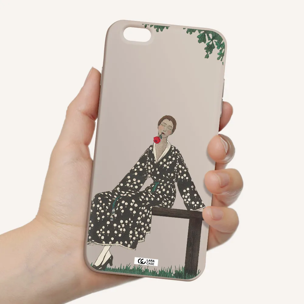 a woman sitting on a bench Apple iPhone 6 s plus Silicone Stone Case