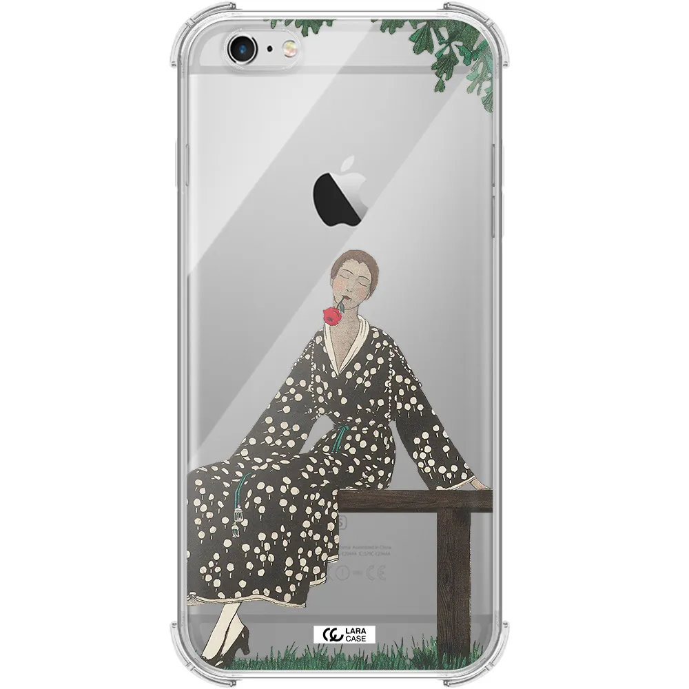 a woman sitting on a bench Apple iPhone 6S Clear PC Case