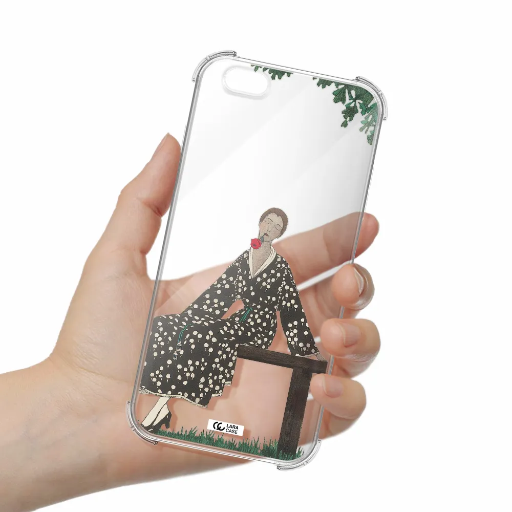 a woman sitting on a bench Apple iPhone 6S Clear PC Case
