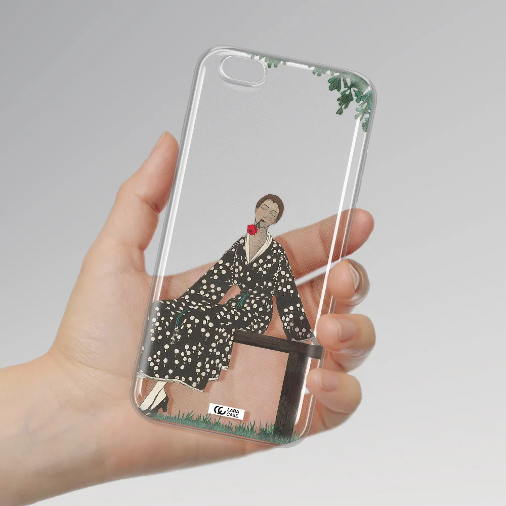 a woman sitting on a bench Apple iPhone 6S Clear TPU Case