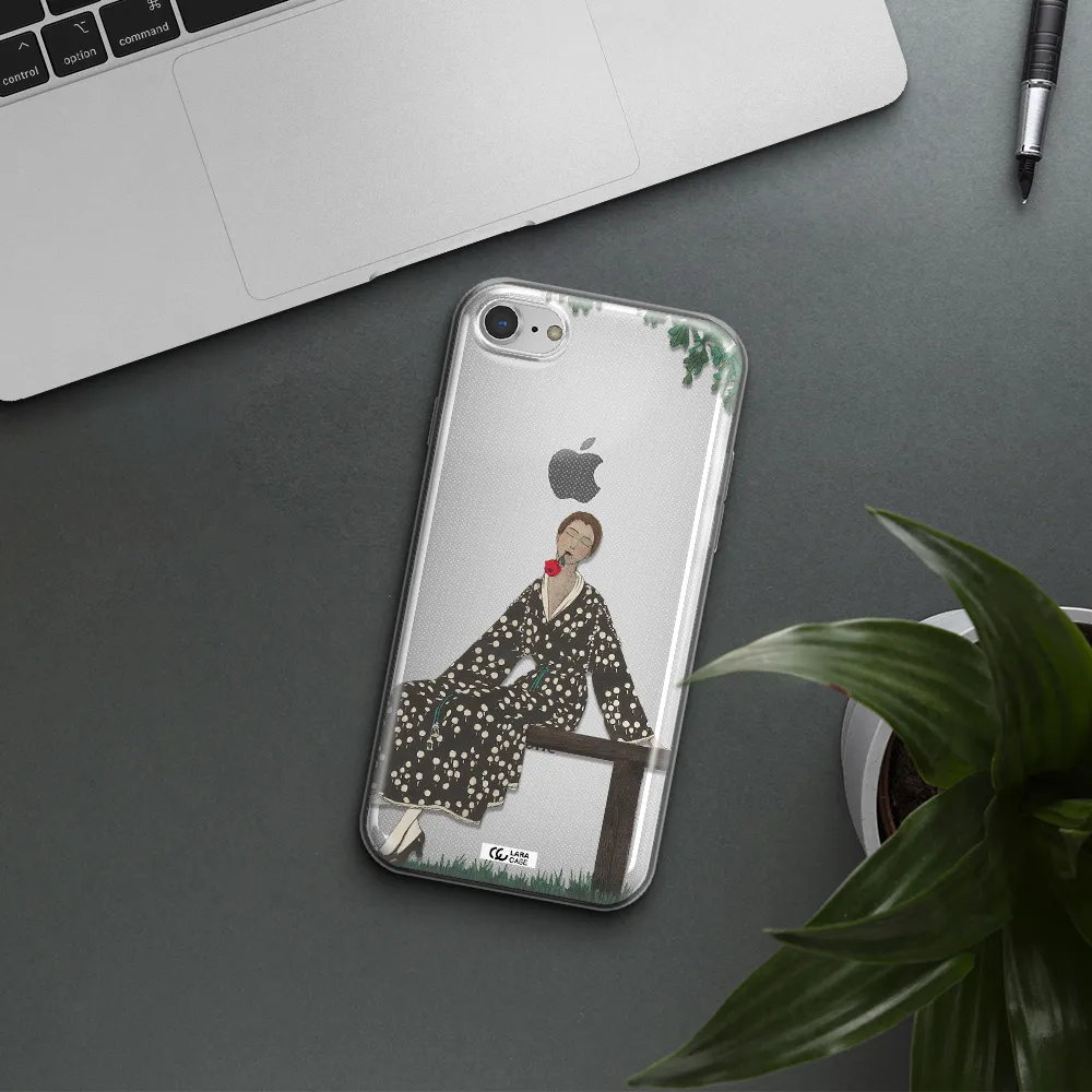 a woman sitting on a bench Apple iPhone 7 Clear TPU Case