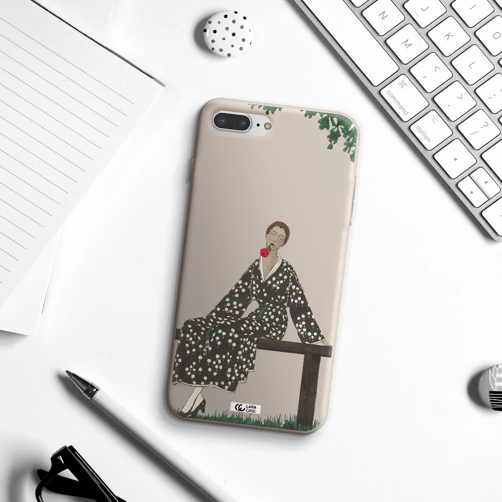 a woman sitting on a bench Apple iPhone 7 plus Silicone Stone Case