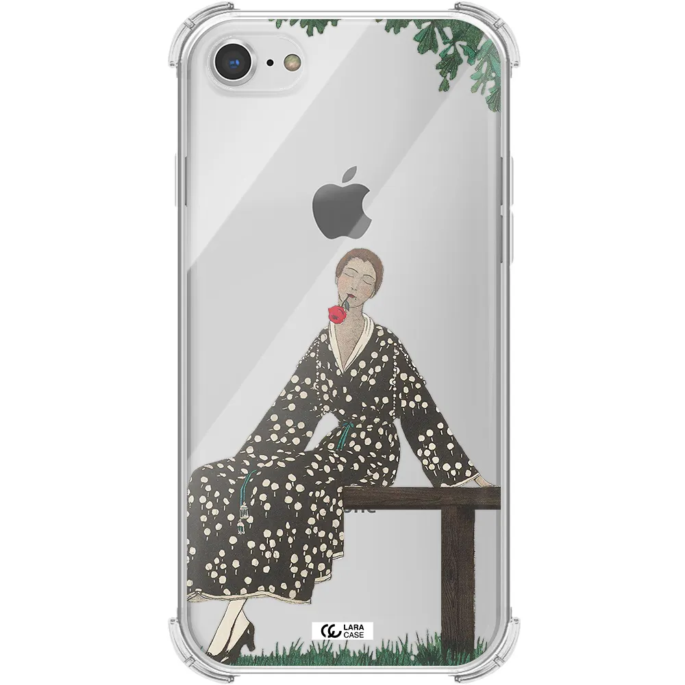 a woman sitting on a bench Apple iPhone 8 Clear PC Case