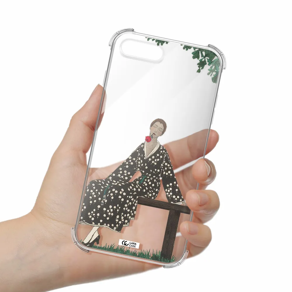 a woman sitting on a bench Apple iPhone 8 plus Clear PC Case