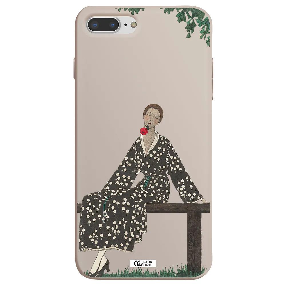a woman sitting on a bench Apple iPhone 8 plus Silicone Stone Case