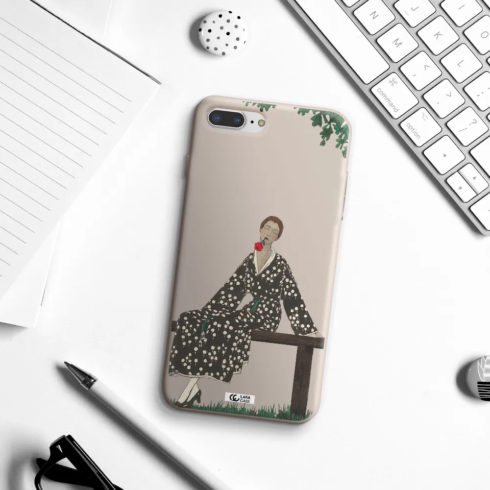 a woman sitting on a bench Apple iPhone 8 plus Silicone Stone Case
