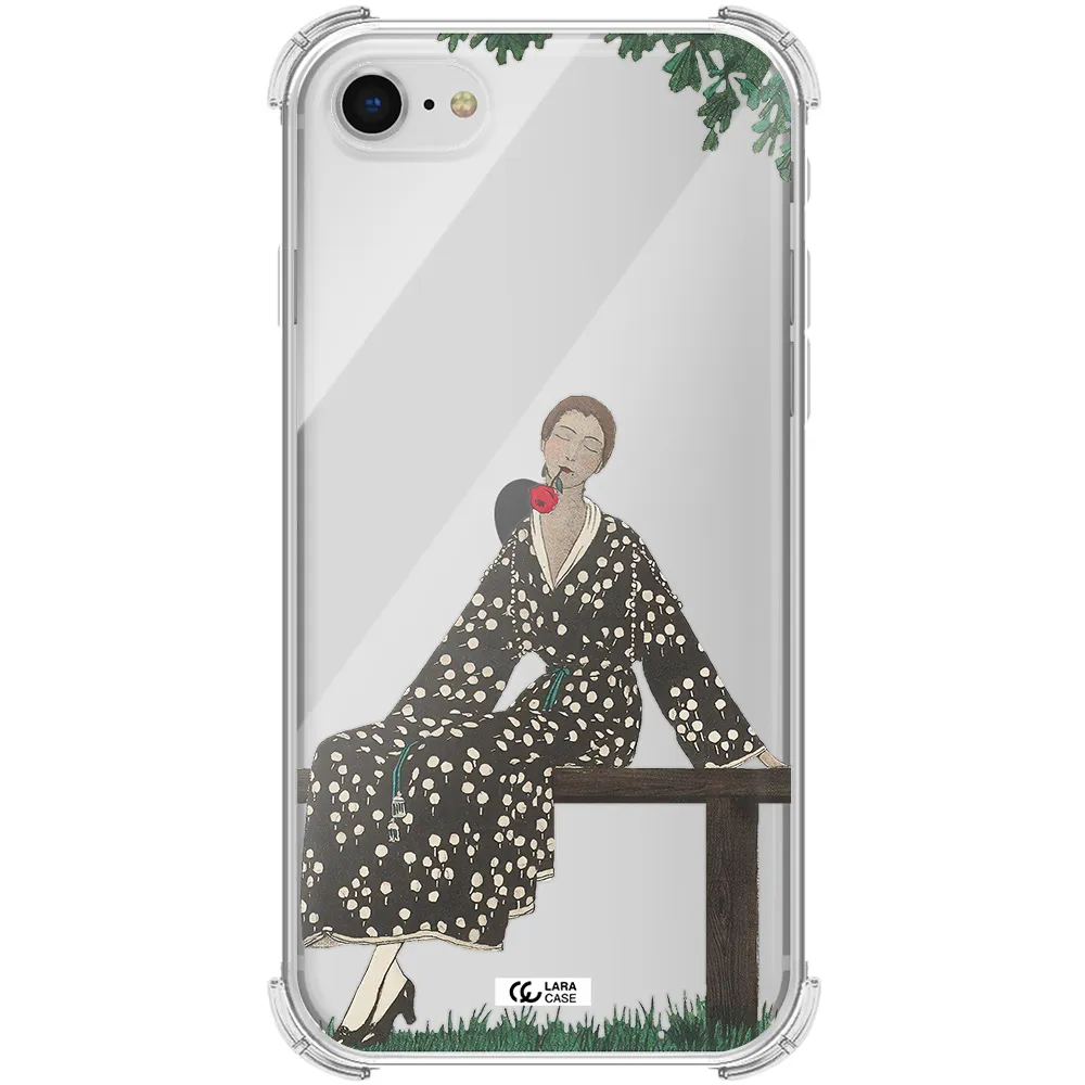 a woman sitting on a bench Apple iPhone se 2020 Clear PC Case