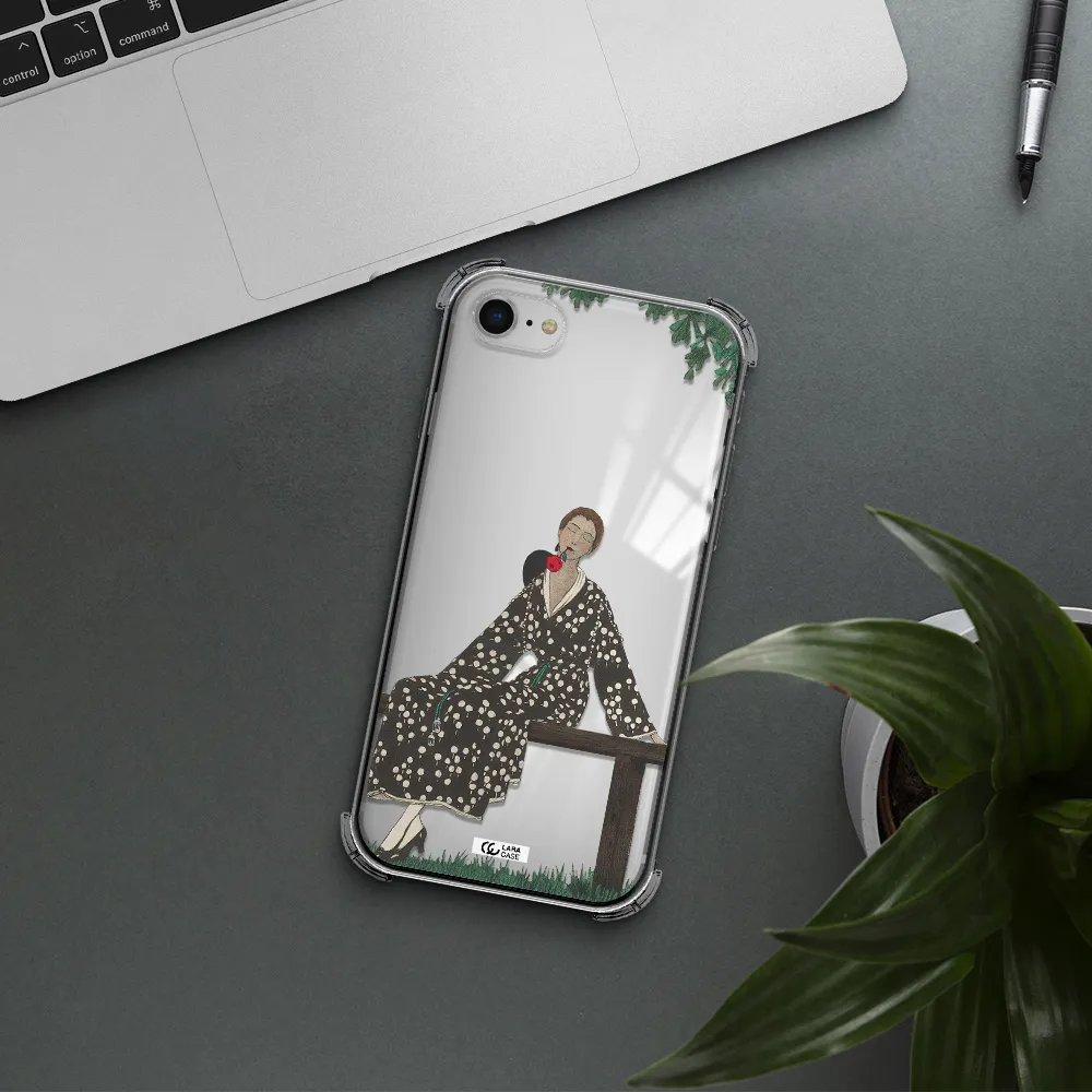 a woman sitting on a bench Apple iPhone se 2020 Clear PC Case