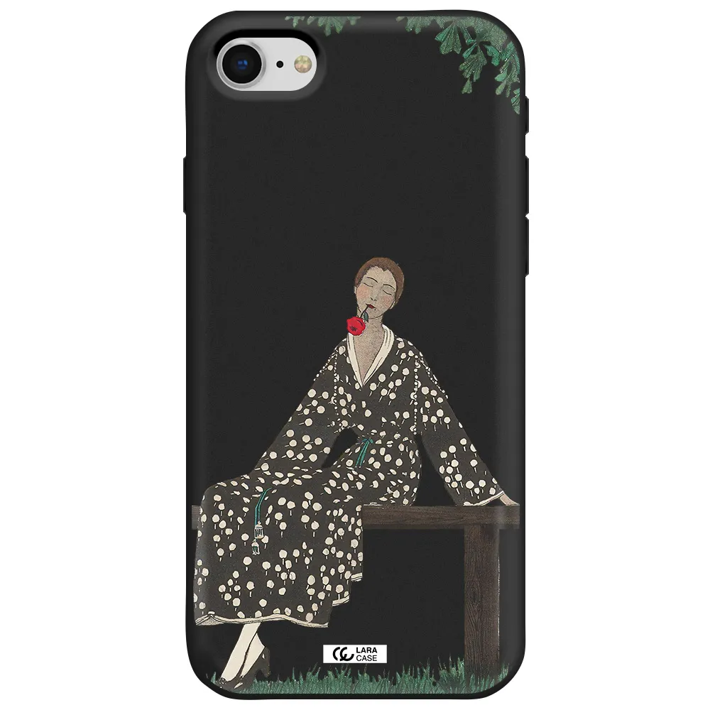 a woman sitting on a bench Apple iPhone se 2020 Silicone black Case