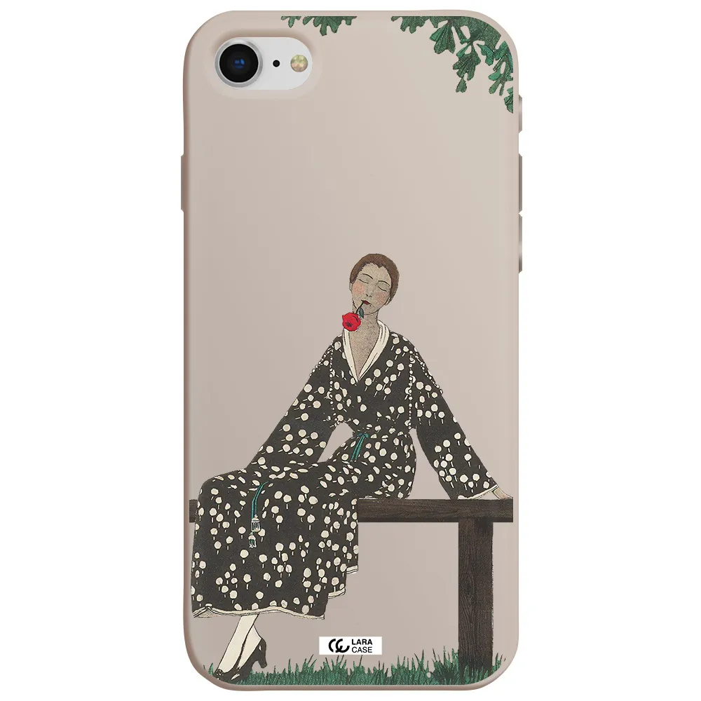 a woman sitting on a bench Apple iPhone se 2020 Silicone Stone Case