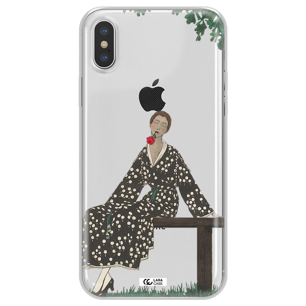 a woman sitting on a bench Apple iPhone X Clear TPU Case