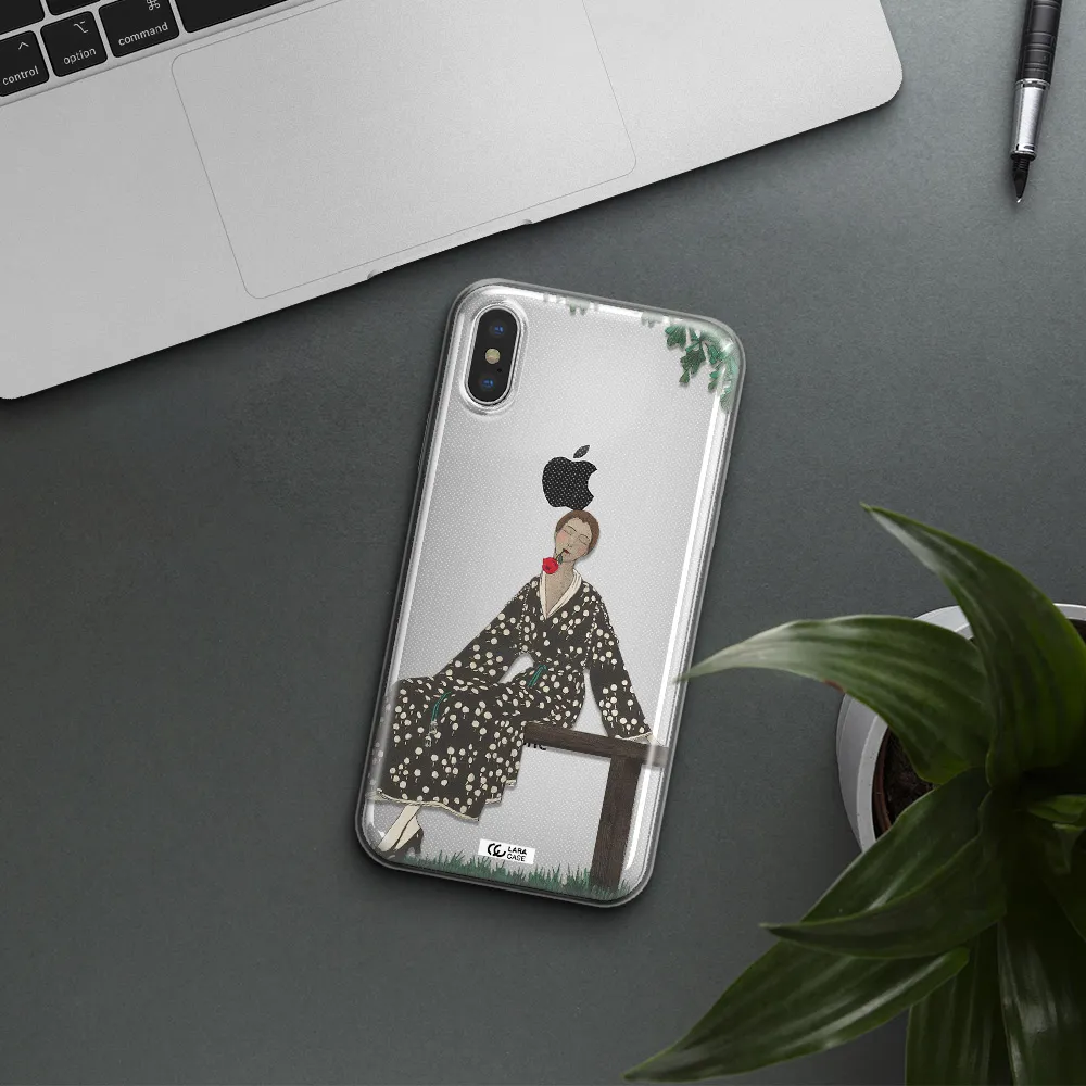 a woman sitting on a bench Apple iPhone X Clear TPU Case