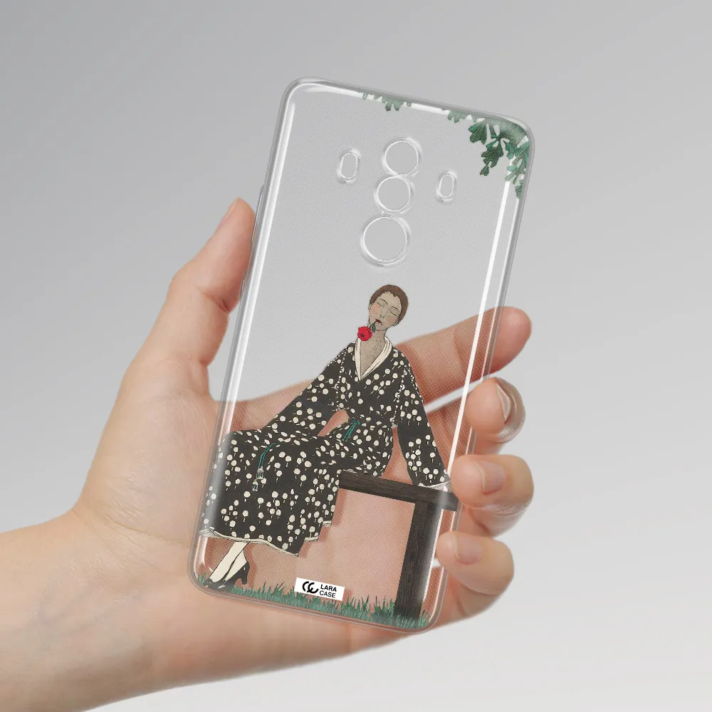 a woman sitting on a bench Huawei Mate 10 Clear TPU Case