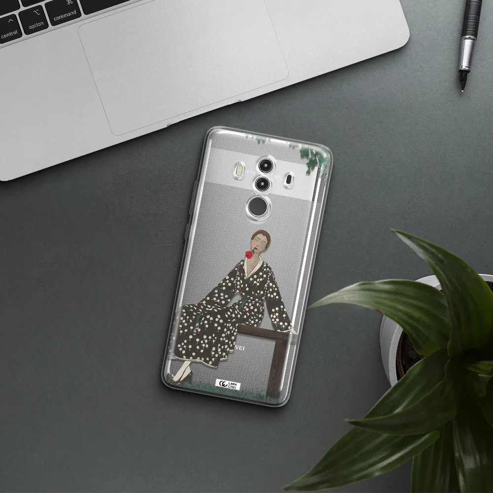 a woman sitting on a bench Huawei Mate 10 Clear TPU Case