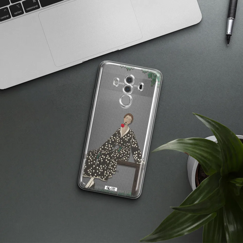 a woman sitting on a bench Huawei Mate 10 Pro Clear TPU Case