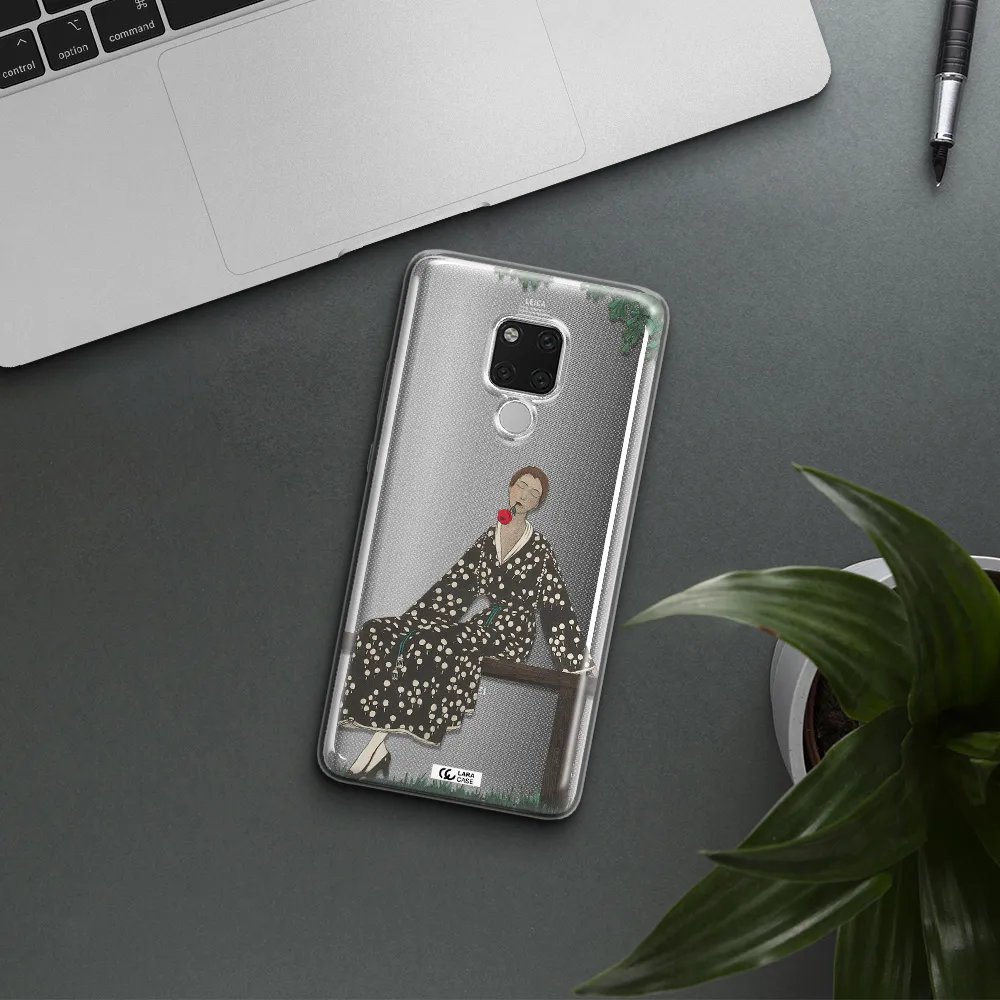a woman sitting on a bench Huawei Mate 20X Clear TPU Case