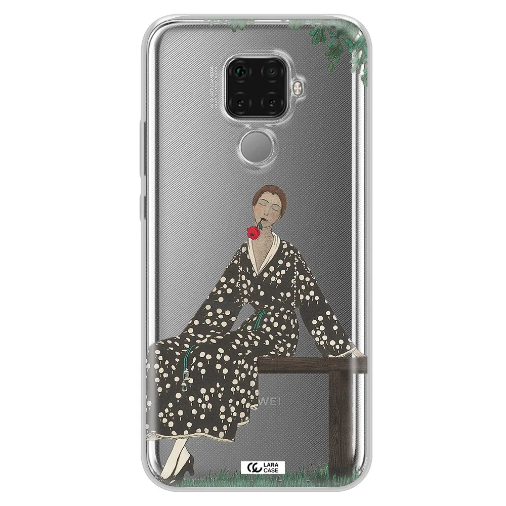 a woman sitting on a bench Huawei Mate 30 Lite Clear TPU Case