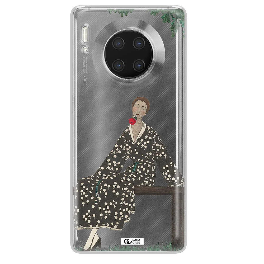 a woman sitting on a bench Huawei Mate 30 Pro Clear TPU Case
