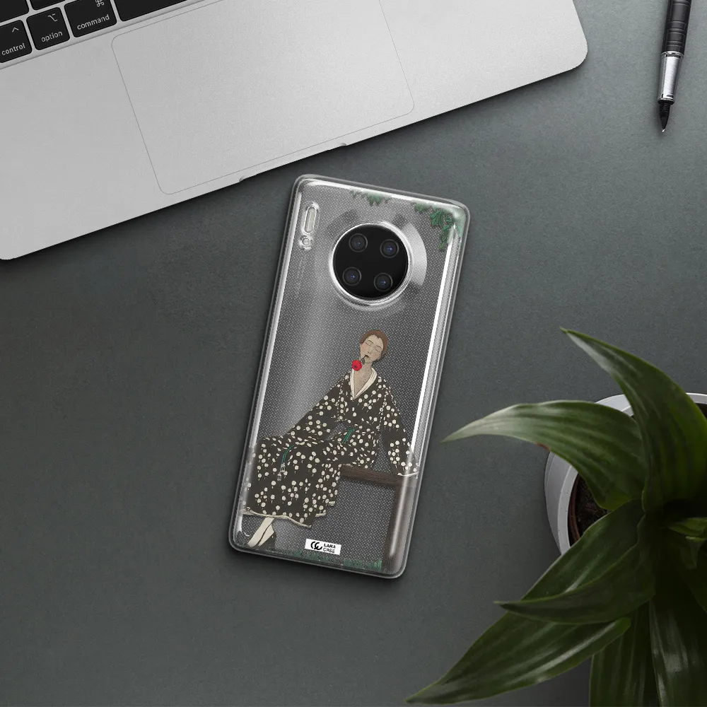 a woman sitting on a bench Huawei Mate 30 Pro Clear TPU Case