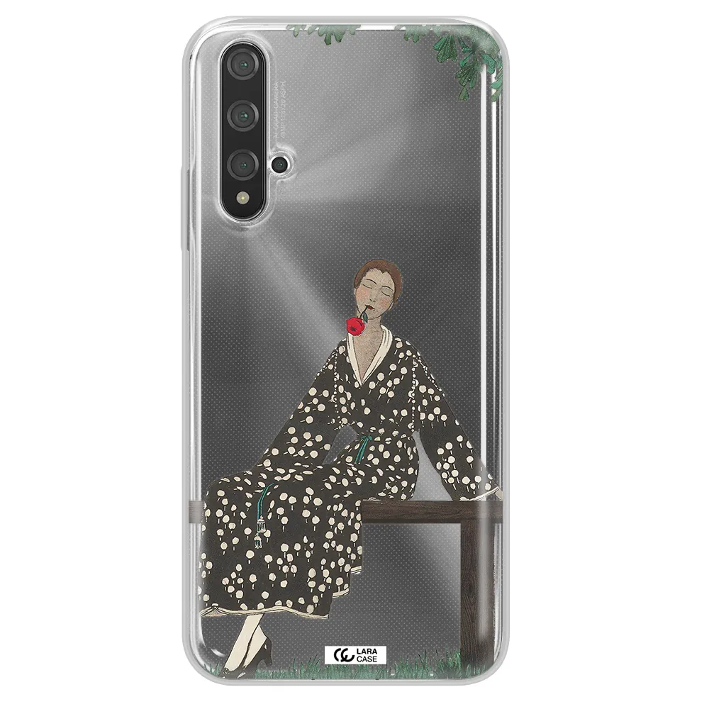 a woman sitting on a bench Huawei Nova 5t Clear TPU Case