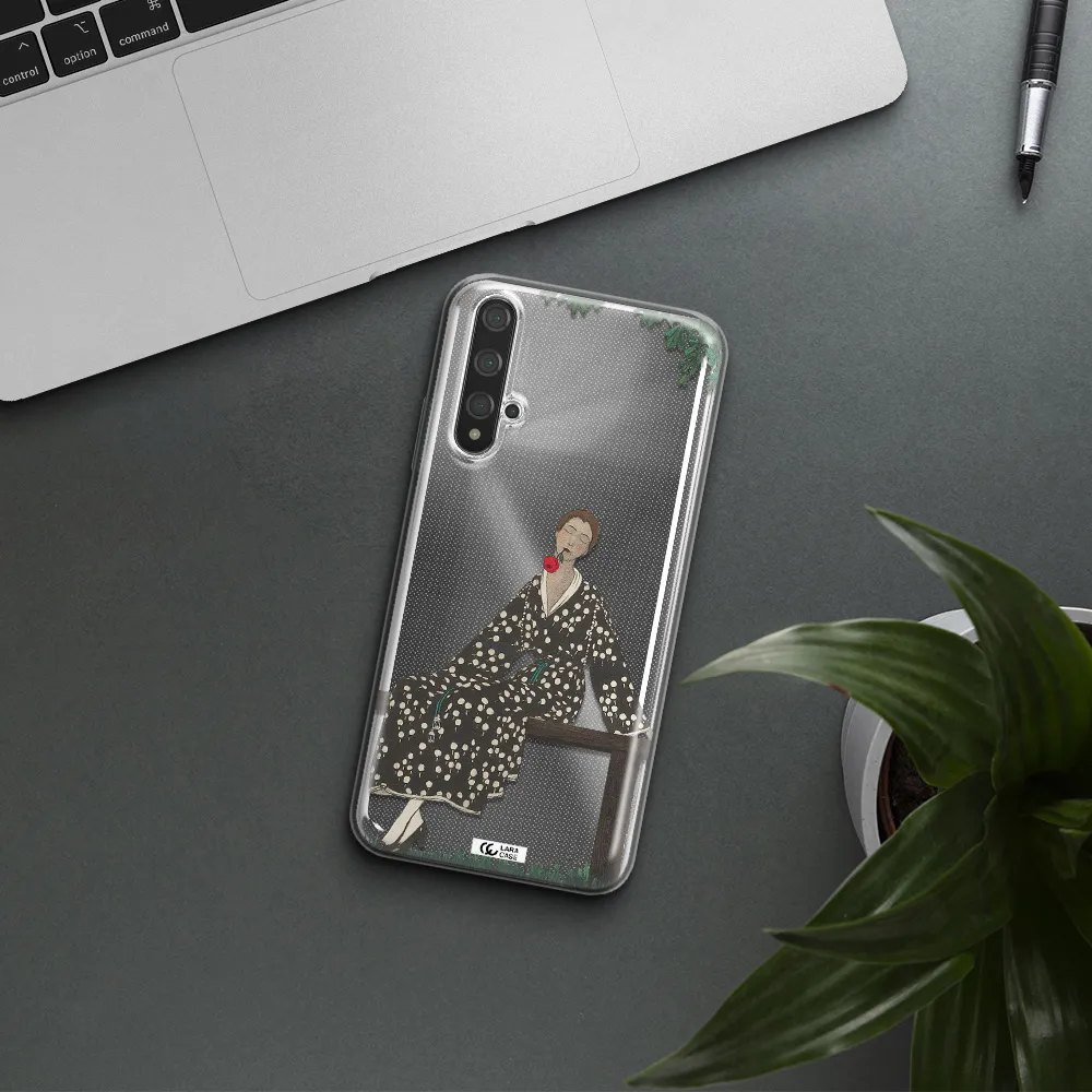 a woman sitting on a bench Huawei Nova 5t Clear TPU Case