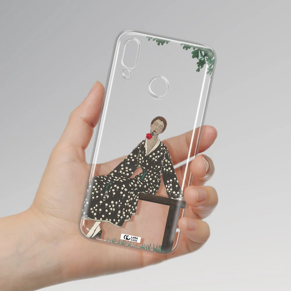 a woman sitting on a bench Huawei P Smart 2019 Clear TPU Case